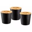 Recipiente pentru depozitat cafea, ceai, zahar, inox-bambus, negru, 3 piese, Klausberg