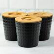 Recipiente pentru depozitat cafea, ceai, zahar, inox-bambus, negru, 3 piese, Klausberg