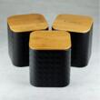 Set 3 recipiente pentru bucatarie, inox-bambus, negru cu irizatii, Klausberg
