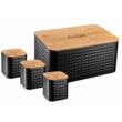 Set cutie pentru paine, din otel-bambus, si 3 recipiente pentru bucatarie, negru, Klausberg 