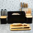 Set cutie pentru paine, din otel-bambus, si 3 recipiente pentru bucatarie, negru, Klausberg 