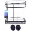 Etajera baie dubla, neagra, din otel, prindere cu ventuze, dimensiuni 26 x 30,3 x 14,5 cm, Sepio