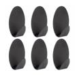 Set 6 agatatori cuier autoadezive, ovale, metal, negru Sepio