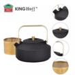  Ceainic din fonta cu strecuratoare, interior emailat, 1l, negru cu elemente aurii, Kinghoff