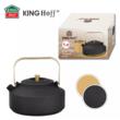  Ceainic din fonta cu strecuratoare, interior emailat, 1l, negru cu elemente aurii, Kinghoff