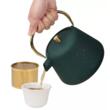  Ceainic din fonta cu strecuratoare, interior emailat, 1l, verde cu sclipici, elemente aurii, Kinghoff