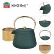  Ceainic din fonta cu strecuratoare, interior emailat, 1l, verde cu sclipici, elemente aurii, Kinghoff