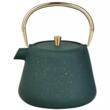  Ceainic din fonta cu strecuratoare, interior emailat, 1l, verde cu sclipici, elemente aurii, Kinghoff