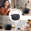  Ceainic din fonta cu strecuratoare, interior emailat, 1l, negru cu maner auriu, Kinghoff