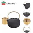  Ceainic din fonta cu strecuratoare, interior emailat, 1l, negru cu maner auriu, Kinghoff