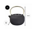 Ceainic din fonta cu strecuratoare, interior emailat, 1l, negru cu maner auriu, Kinghoff