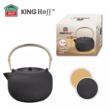  Ceainic din fonta cu strecuratoare, interior emailat, 1l, negru cu maner auriu, Kinghoff