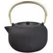  Ceainic din fonta cu strecuratoare, interior emailat, 1l, negru cu maner auriu, Kinghoff
