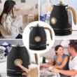 Ceainic, fierbator electric cu termometru, otel inoxidabil, negru cu lemn, 1,7 l, 1850-2200 W, Klausberg