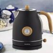 Ceainic, fierbator electric cu termometru, otel inoxidabil, negru cu lemn, 1,7 l, 1850-2200 W, Klausberg