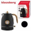 Ceainic, fierbator electric cu termometru, otel inoxidabil, negru cu lemn, 1,7 l, 1850-2200 W, Klausberg