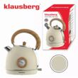 Ceainic, fierbator electric cu termometru, otel inoxidabil, crem cu lemne, 1,8 l, 1850-2200 W, Klausberg