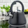 Ceainic, fierbator cu fluier, otel inoxidabil, negru cu elemente argintii, 2,8 l, Klausberg