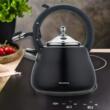 Ceainic, fierbator cu fluier, otel inoxidabil, negru cu elemente argintii, 2,8 l, Klausberg