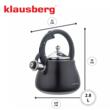 Ceainic, fierbator cu fluier, otel inoxidabil, negru cu elemente argintii, 2,8 l, Klausberg