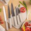  Set de cutite 8 piese, cu tocator si suport pentru prosoape, bej, Klausberg