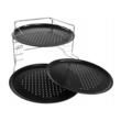 Set 3 forme pentru pizza cu strat de marmura antiaderente, suport metalic cromat, 38,5 x 24,3 x 19,6 cm, 4 elemente, Kinghoff