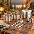 Set de vase pentru camping din oțel inoxidabil, 7 x 13 x 15 cm, 9 piese, Kinghoff