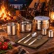 Set de vase pentru camping din oțel inoxidabil, 7 x 13 x 15 cm, 9 piese, Kinghoff