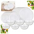 Set de farfurii pentru masa, din sticla opala, model cu linii aurii, 6 persoane, 18 piese, Kinghoff