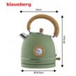 Ceainic, fierbator electric cu termometru, otel inoxidabil, capacitate 1,8 litri, 1850-2200 W, verde ,Klausberg