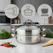 Set oala pentru gatit la abur, capac din sticla, otel inoxidabil, diametru 28 cm, capacitate 6 litri, 5 straturi, Klausberg