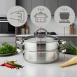 Set oala pentru gatit la abur, capac din sticla, otel inoxidabil, diametru 26 cm, capacitate 4,6 litri, 5 straturi, Klausberg