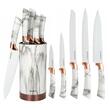 Set cutite din inox cu suport, 6 elemente, alb cu model maro, Kinghoff