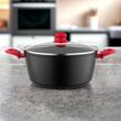 Oala din aluminiu, cu capac, 2 straturi antiaderente, 24 cm capacitate 4.3 litri, neagra, Mars Florina