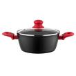 Oala din aluminiu, cu capac, 2 straturi antiaderente, 20 cm capacitate 2.2. litri, neagra, Mars Florina