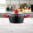 Oala din aluminiu, cu capac, 2 straturi antiaderente, 20 cm capacitate 2.2. litri, neagra, Mars Florina