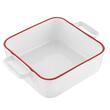 Vas termorezistent din ceramica patrat pentru cuptor, 33 cm, capacitate 3.5 litri, alb cu margine rosie, Yucca Florina