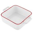 Vas termorezistent din ceramica patrat pentru cuptor, 33 cm, capacitate 3.5 litri, alb cu margine rosie, Yucca Florina