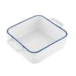 Vas termorezistent din ceramica patrat pentru cuptor, 22 cm, capacitate 1.5 litri, alb cu margine albastra, Yucca Florina