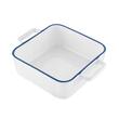 Vas termorezistent din ceramica patrat pentru cuptor, 22 cm, capacitate 1.5 litri, alb cu margine albastra, Yucca Florina