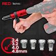 Adaptor pentru nituit, compatibul cu filetante, masini de gaurit, 2,4/3,2/4,0/4,8, Red Technic