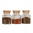 Set 3 recipiente cu capac din lemn, pentru condimente, borcan din sticla, capacitate 150 ml, Florina