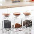 Set 3 recipiente cu capac din lemn, pentru condimente, borcan din sticla, capacitate 150 ml, Florina