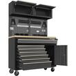 Set mobilier cu roti pentru atelier, banc de lucru mobil, 6 sertare, 3 dulapuri, panou perforat, Kraft