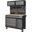 Set mobilier cu roti pentru atelier, banc de lucru mobil, 6 sertare, 3 dulapuri, panou perforat, Kraft