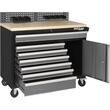 Set mobilier cu roti pentru atelier, banc de lucru mobil, 6 sertare, 3 dulapuri, panou perforat, Kraft