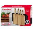 Set ustensile de bucatarie, 4 cutite din otel inoxidabil, 3 tocatoare negre, suport organizator cu efect de lemn, 8 piese, Klausberg