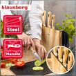 Set ustensile de bucatarie, 4 cutite din otel inoxidabil, 3 tocatoare negre, suport organizator cu efect de lemn, 8 piese, Klausberg