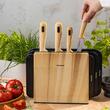 Set ustensile de bucatarie, 4 cutite din otel inoxidabil, 3 tocatoare negre, suport organizator cu efect de lemn, 8 piese, Klausberg