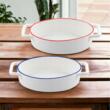 Vas termorezistent din ceramica oval pentru cuptor, 27 x 15 x 6.5 cm, alb cu margine rosie, Yucca Florina